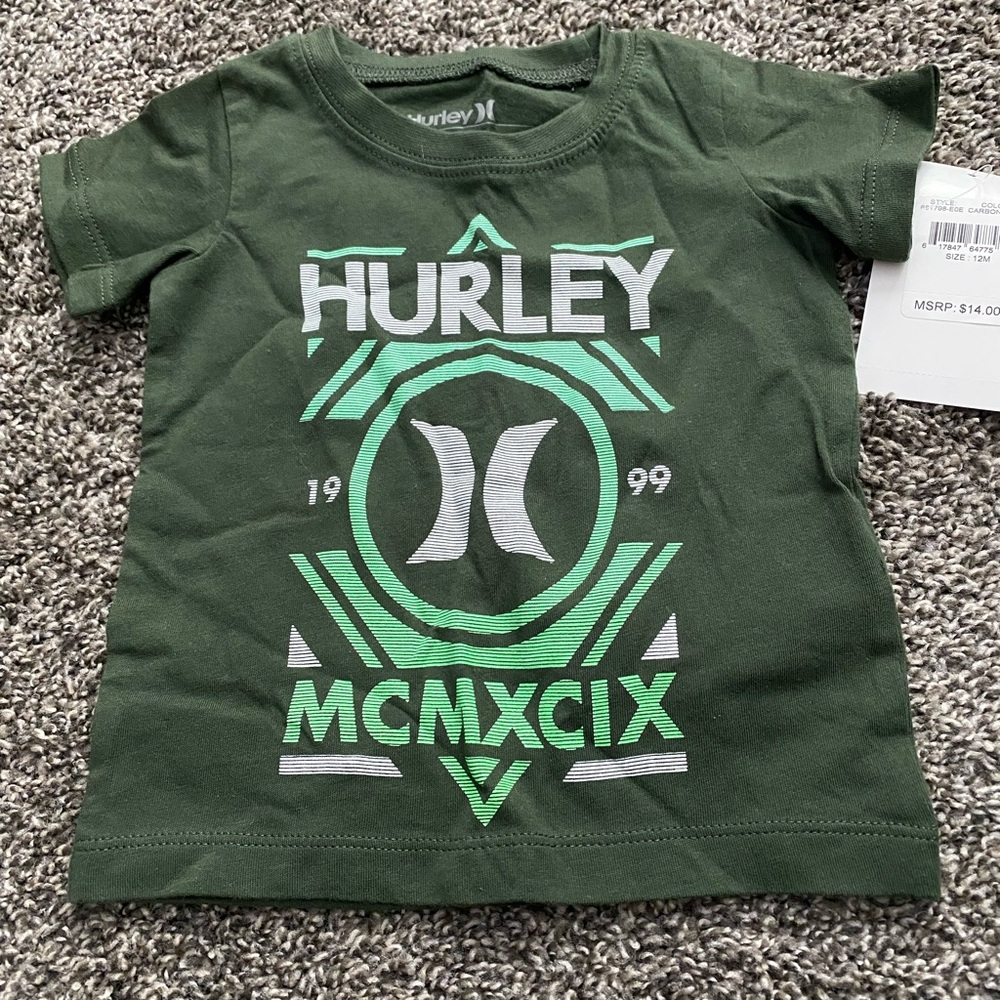 Hurley Kids Dark Green Graphic Tee size 12 mo